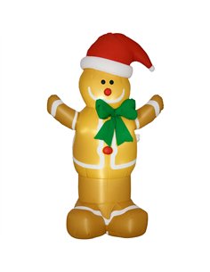 HOMCOM 6ft Christmas Inflatable Gingerbread Man & Santa Hat Safe Outdoor Decoration w/ Accessories