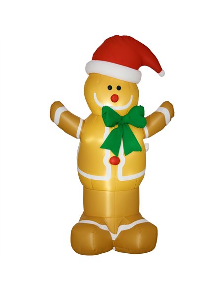 HOMCOM 6ft Christmas Inflatable Gingerbread Man & Santa Hat Safe Outdoor Decoration w/ Accessories - pic 209772 | FastDaddyshop