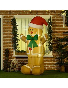 HOMCOM 6ft Christmas Inflatable Gingerbread Man & Santa Hat Safe Outdoor Decoration w/ Accessories 2