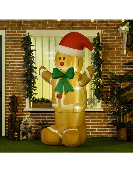 HOMCOM 6ft Christmas Inflatable Gingerbread Man & Santa Hat Safe Outdoor Decoration w/ Accessories - pic 209773 | FastDaddyshop