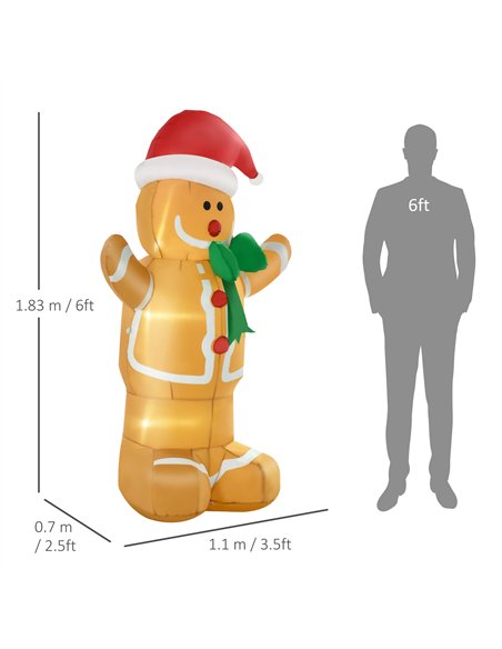 HOMCOM 6ft Christmas Inflatable Gingerbread Man & Santa Hat Safe Outdoor Decoration w/ Accessories - pic 209774 | FastDaddyshop