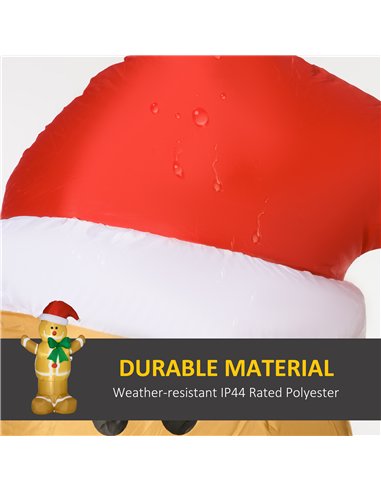 HOMCOM 6ft Christmas Inflatable Gingerbread Man & Santa Hat Safe Outdoor Decoration w/ Accessories