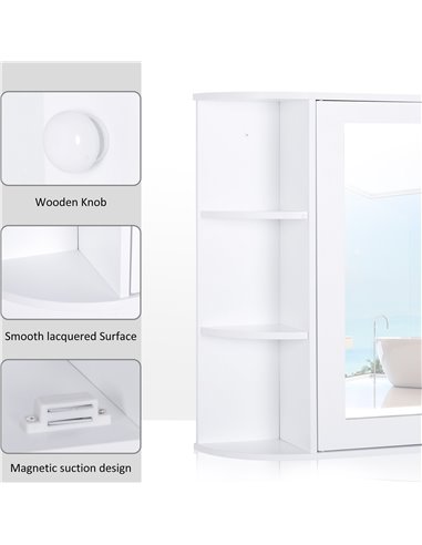 HOMCOM Wall Mounted Bathroom Cabinet with Mirror Single Door, 2-tier Inner Shelves, White