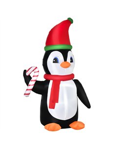 HOMCOM 8ft Inflatable Christmas Penguin Holding Candy Cane Blow Up Outdoor Decoration with LED Lights for Holiday