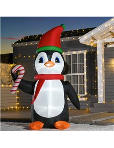 HOMCOM 8ft Inflatable Christmas Penguin Holding Candy Cane Blow Up Outdoor Decoration with LED Lights for Holiday 2