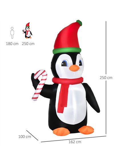 HOMCOM 8ft Inflatable Christmas Penguin Holding Candy Cane Blow Up Outdoor Decoration with LED Lights for Holiday - pic 209801 | FastDaddyshop