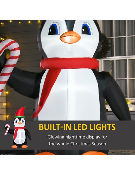 HOMCOM 8ft Inflatable Christmas Penguin Holding Candy Cane Blow Up Outdoor Decoration with LED Lights for Holiday - pic 209802 | FastDaddyshop