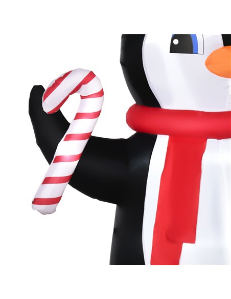 HOMCOM 8ft Inflatable Christmas Penguin Holding Candy Cane Blow Up Outdoor Decoration with LED Lights for Holiday - pic 209807 | FastDaddyshop