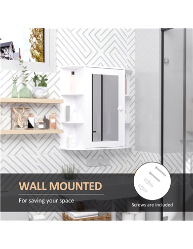 HOMCOM Wall Mounted Bathroom Cabinet with Mirror Single Door Storage Organizer 2-tier Inner Shelves White
