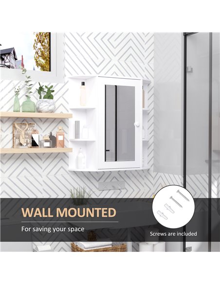 HOMCOM Wall Mounted Bathroom Cabinet with Mirror Single Door Storage Organizer 2-tier Inner Shelves White - pic 20981 | FastDaddyshop