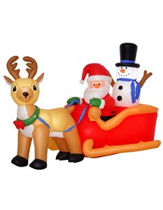 HOMCOM 6.5ft Christmas Inflatable Santa Claus on Sleigh Deer, LED Lighted for Home Indoor Outdoor Garden Lawn Decoration Party P