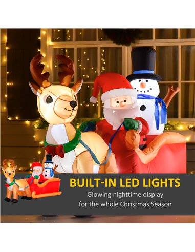 HOMCOM 6.5ft Christmas Inflatable Santa Claus on Sleigh Deer, LED Lighted for Home Indoor Outdoor Garden Lawn Decoration Party P
