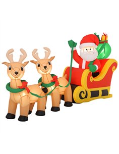 HOMCOM 8ft Christmas Inflatable Santa Claus on Sleigh, LED Lighted for Home Indoor Outdoor Garden Lawn Decoration Party Prop