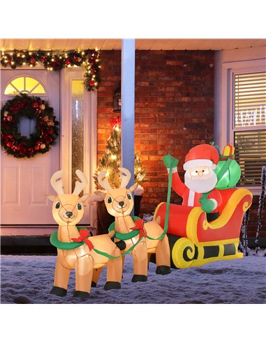 HOMCOM 8ft Christmas Inflatable Santa Claus on Sleigh, LED Lighted for Home Indoor Outdoor Garden Lawn Decoration Party Prop