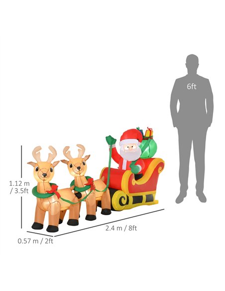 HOMCOM 8ft Christmas Inflatable Santa Claus on Sleigh, LED Lighted for Home Indoor Outdoor Garden Lawn Decoration Party Prop - pic 209828 | FastDaddyshop