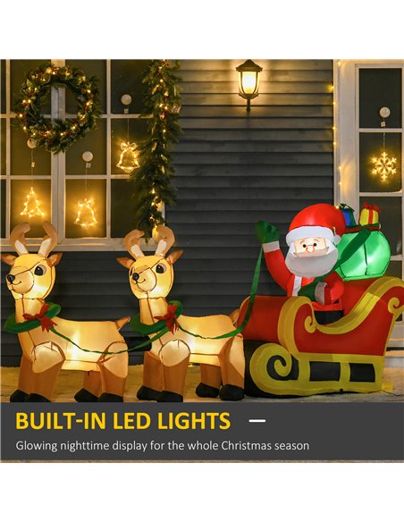 HOMCOM 8ft Christmas Inflatable Santa Claus on Sleigh, LED Lighted for Home Indoor Outdoor Garden Lawn Decoration Party Prop - pic 209829 | FastDaddyshop