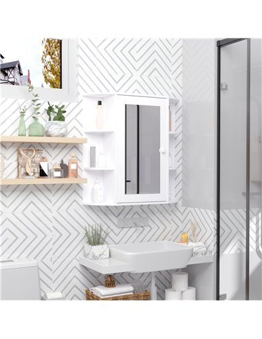 HOMCOM Wall Mounted Bathroom Cabinet with Mirror Single Door Storage Organizer 2-tier Inner Shelves White