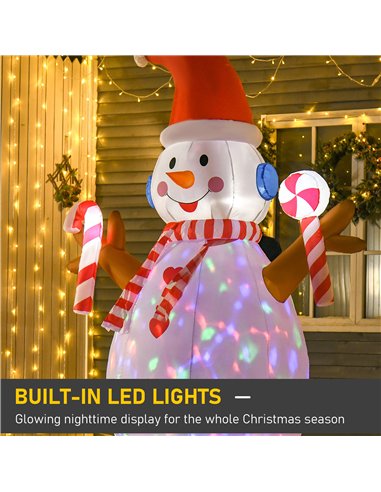 HOMCOM 8ft Christmas Inflatable Snowman with Candy, Rotating Lighted for Home Indoor Outdoor Garden Lawn Decoration Party Prop