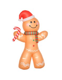 HOMCOM 8ft Christmas Inflatable Gingerbread Man, Lighted Blow Up Yard Decor Indoor Outdoor Garden Lawn Party Prop