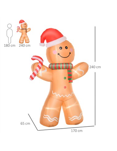 HOMCOM 8ft Christmas Inflatable Gingerbread Man, Lighted Blow Up Yard Decor Indoor Outdoor Garden Lawn Party Prop