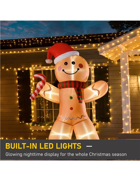 HOMCOM 8ft Christmas Inflatable Gingerbread Man, Lighted Blow Up Yard Decor Indoor Outdoor Garden Lawn Party Prop - pic 209847 | FastDaddyshop