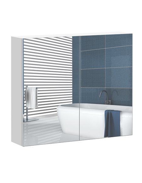 HOMCOM Bathroom Wall Mounted Double Doors Storage Cabinet, White - pic 20985 | FastDaddyshop