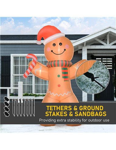 HOMCOM 8ft Christmas Inflatable Gingerbread Man, Lighted Blow Up Yard Decor Indoor Outdoor Garden Lawn Party Prop