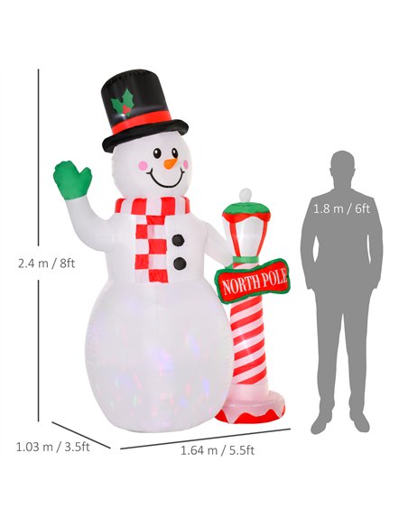 HOMCOM 8ft Tall Christmas Inflatable Snowman with Street Lamp, Lighted for Home Indoor Outdoor Garden Lawn Decoration Party Prop - pic 209855 | FastDaddyshop