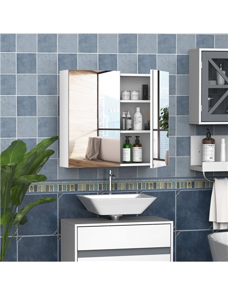 HOMCOM Bathroom Mirror Storage Cabinet Wall Mounted Double Doors Cupboard with Adjustable Shelf 60H x 70W x 15Dcm - White - pic 20986 | FastDaddyshop
