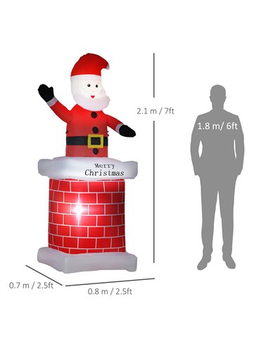 HOMCOM 7ft Christmas Inflatable Santa Claus from Chimney, Blow-Up Outdoor LED Garden Display for Lawn, Party