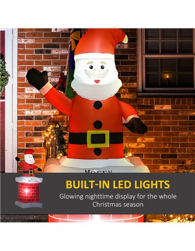 HOMCOM 7ft Christmas Inflatable Santa Claus from Chimney, Blow-Up Outdoor LED Garden Display for Lawn, Party
