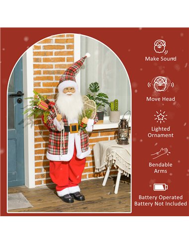 HOMCOM 120cm Animated Santa Claus Figure, with Sound and Lights - Red/Green
