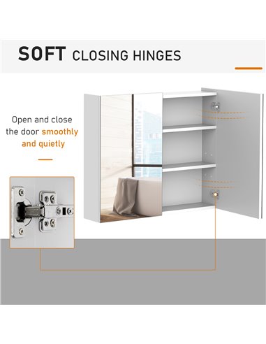 HOMCOM Bathroom Wall Mounted Double Doors Storage Cabinet, White