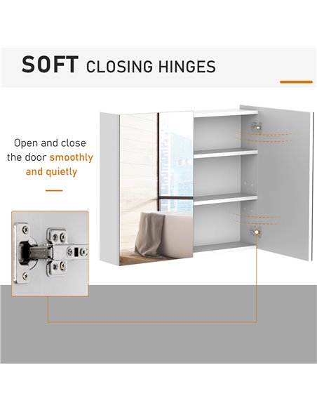 HOMCOM Bathroom Wall Mounted Double Doors Storage Cabinet, White - pic 20990 | FastDaddyshop