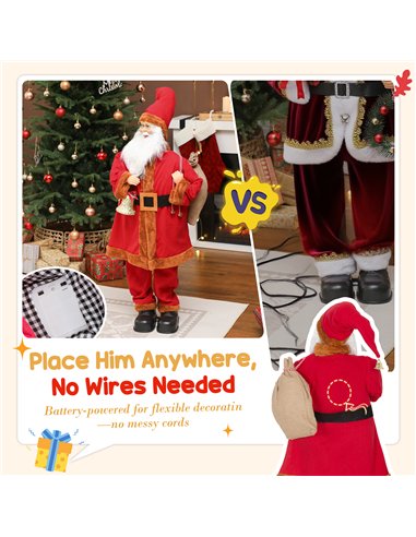 HOMCOM 4ft Singing Santa Claus Figure with with Waving Head- Red