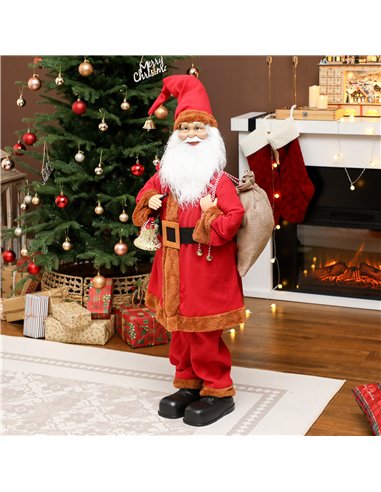 HOMCOM 4ft Singing Santa Claus Figure with with Waving Head- Red