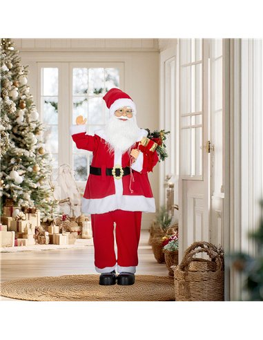 HOMCOM Life Size Santa Claus Christmas Decoration, Voice-Activated with Twinkling LED Lights, Red