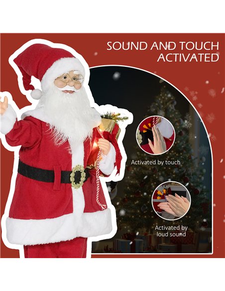 HOMCOM Life Size Santa Claus Christmas Decoration, Voice-Activated with Twinkling LED Lights, Red - pic 209910 | FastDaddyshop