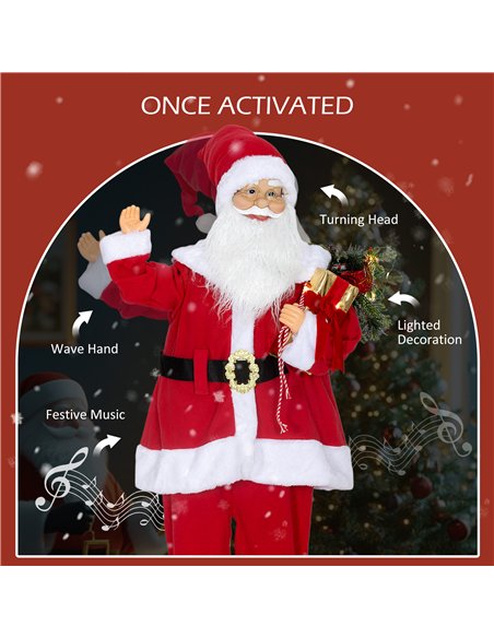 HOMCOM Life Size Santa Claus Christmas Decoration, Voice-Activated with Twinkling LED Lights, Red - pic 209911 | FastDaddyshop