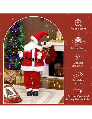 HOMCOM Life Size Santa Claus Christmas Decoration, Voice-Activated with Twinkling LED Lights, Red