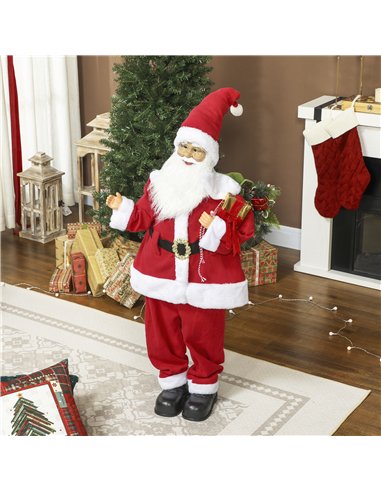 HOMCOM Life Size Santa Claus Christmas Decoration, Voice-Activated with Twinkling LED Lights, Red