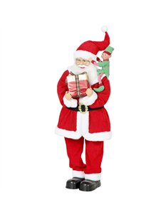 HOMCOM 4ft Singing Dancing Santa Claus, Standing Christmas Animated Santa Figure with Elf, Gift Box, Sound/Touch Activated