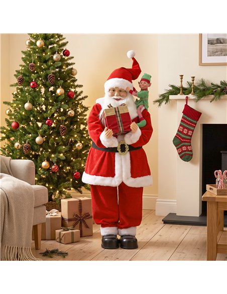 HOMCOM 4ft Singing Dancing Santa Claus, Standing Christmas Animated Santa Figure with Elf, Gift Box, Sound/Touch Activated - pic 209917 | FastDaddyshop