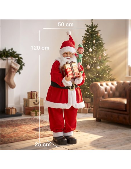 HOMCOM 4ft Singing Dancing Santa Claus, Standing Christmas Animated Santa Figure with Elf, Gift Box, Sound/Touch Activated - pic 209918 | FastDaddyshop