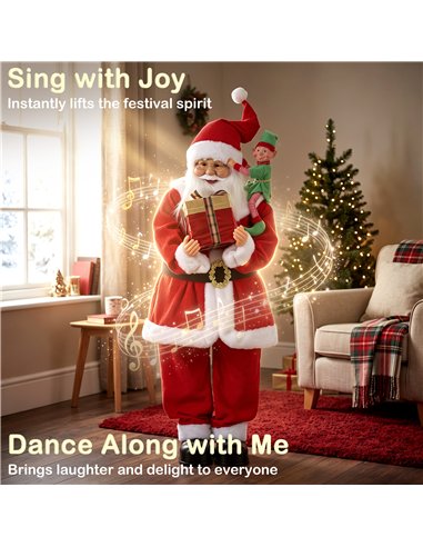 HOMCOM 4ft Singing Dancing Santa Claus, Standing Christmas Animated Santa Figure with Elf, Gift Box, Sound/Touch Activated