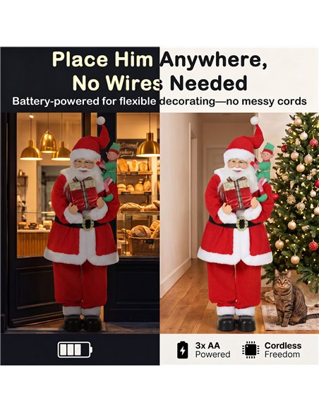 HOMCOM 4ft Singing Dancing Santa Claus, Standing Christmas Animated Santa Figure with Elf, Gift Box, Sound/Touch Activated - pic 209921 | FastDaddyshop