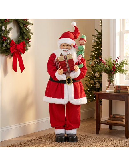 HOMCOM 4ft Singing Dancing Santa Claus, Standing Christmas Animated Santa Figure with Elf, Gift Box, Sound/Touch Activated - pic 209923 | FastDaddyshop