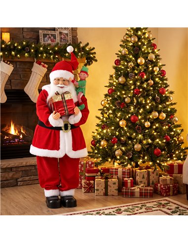 HOMCOM 4ft Singing Dancing Santa Claus, Standing Christmas Animated Santa Figure with Elf, Gift Box, Sound/Touch Activated