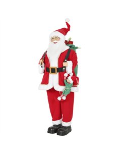 HOMCOM 4ft Singing Dancing Santa Claus, Standing Christmas Animated Santa Figure with Sack, Hanging Elf, Sound/Touch Activated