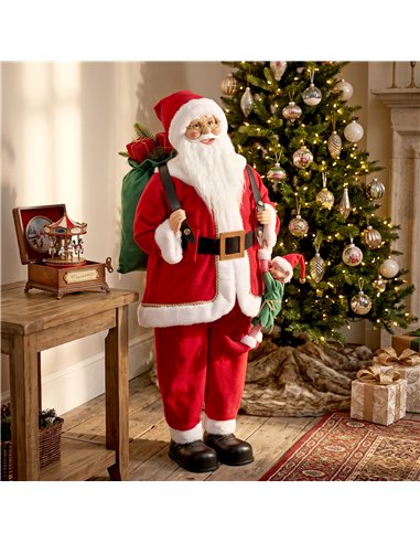 HOMCOM 4ft Singing Dancing Santa Claus, Standing Christmas Animated Santa Figure with Sack, Hanging Elf, Sound/Touch Activated